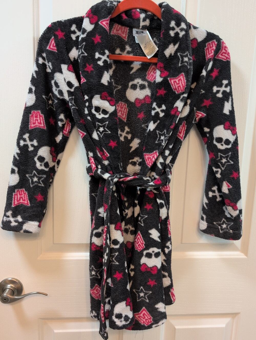 Monster High Skullette Gray Fleece Robe Skull Stars Black Pink 2012 Large 10/13